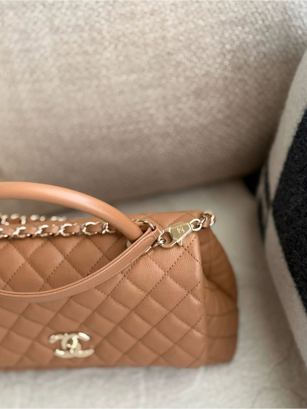 CHANEL Brown Quilted Coco Handle Top Handle Bag Chain Strap Dust Bag Auth Card - Picture 4 of 16
